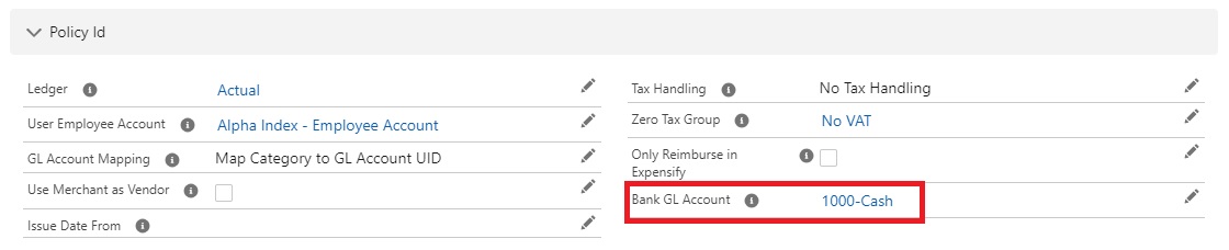 Policy Bank GL Account
